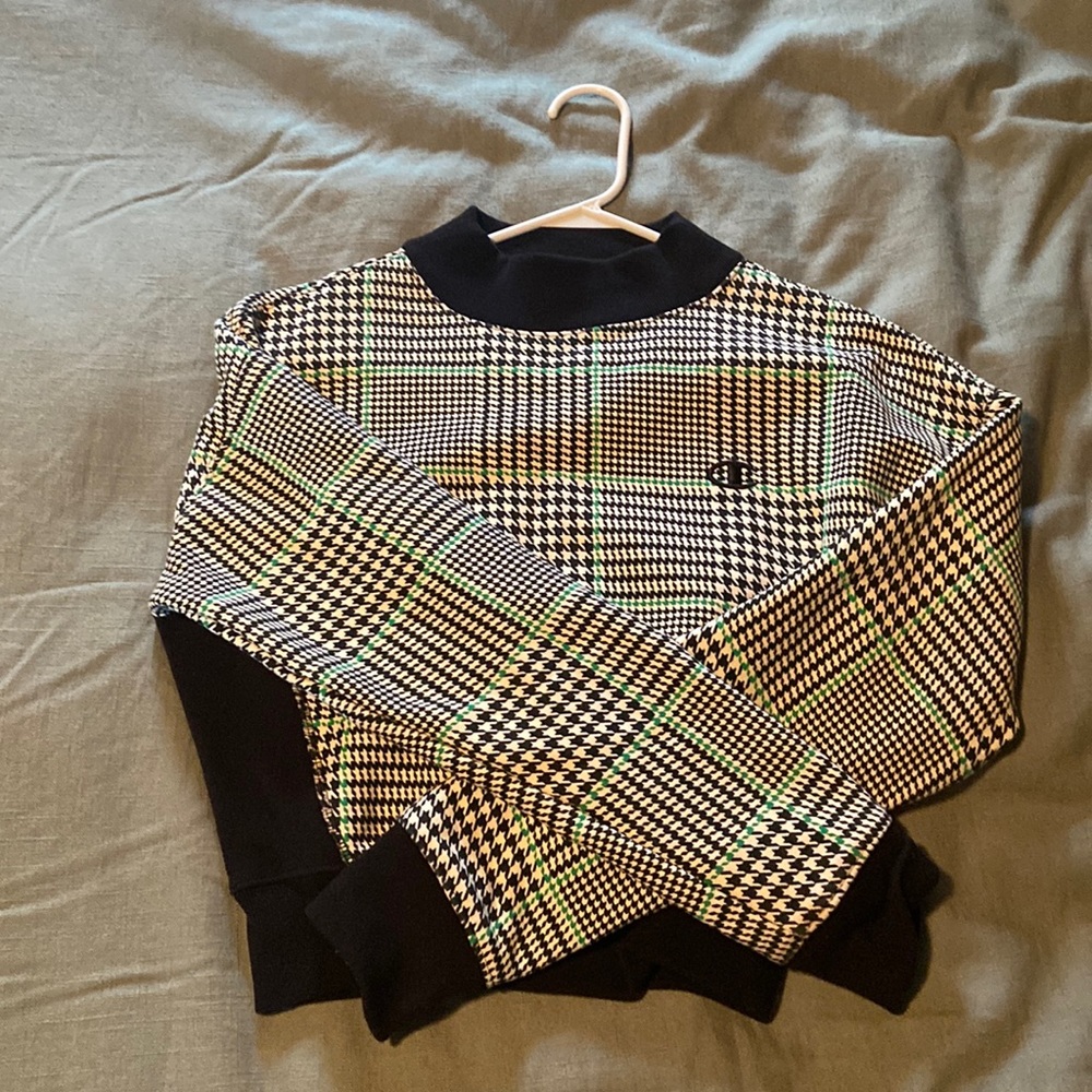 Hounds tooth cropped champion sweater XS